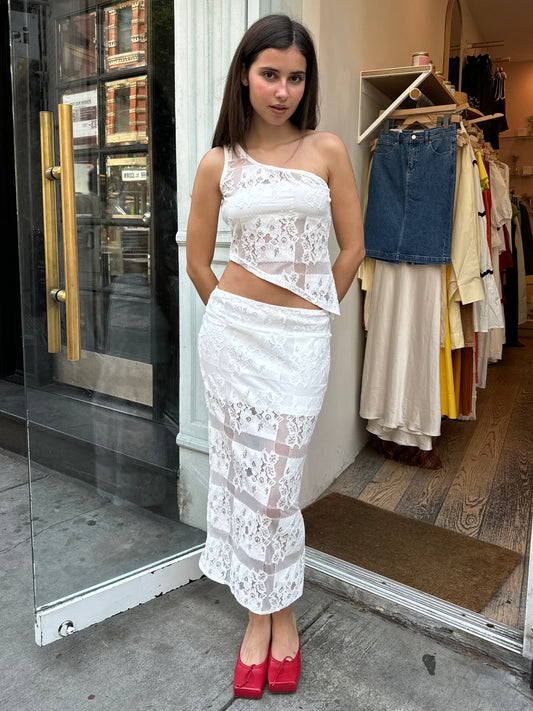 Ayo Lace Top & Midi Skirt Set in White