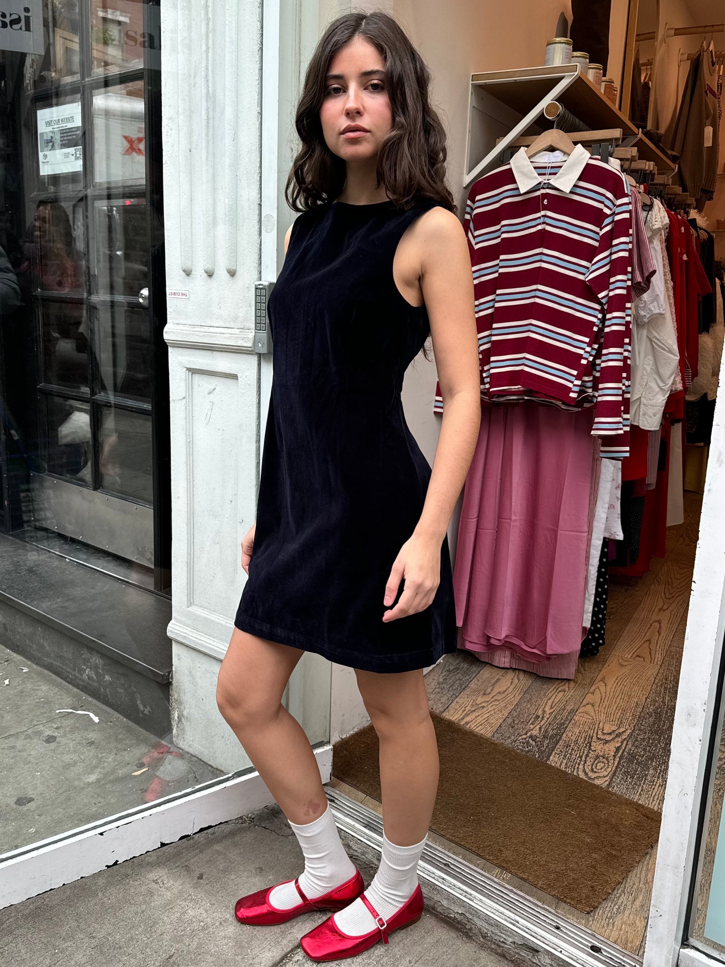 Shift Dress in Velvet Navy