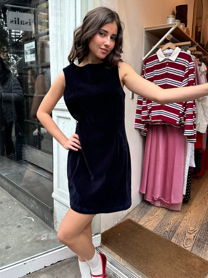 Shift Dress in Velvet Navy