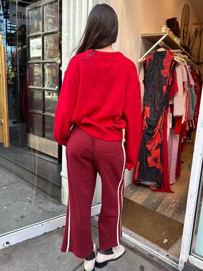 Shea Cropped Waffle Pants in Maroon