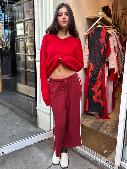 Shea Cropped Waffle Pants in Maroon