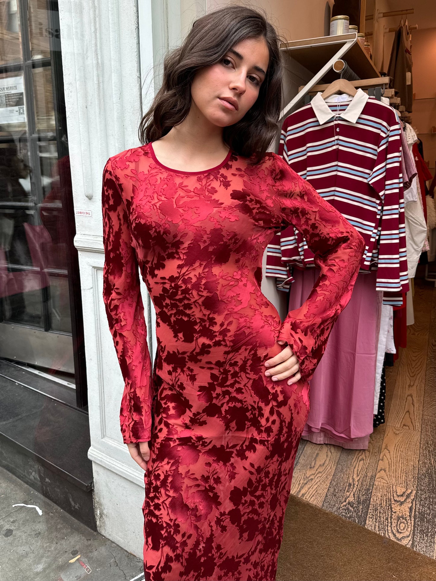 Bettina Maxi Burnout Dress in Ruby