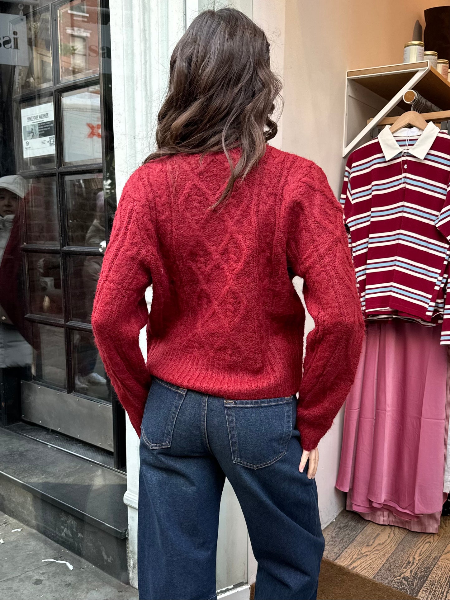 Cable Knit Sweater in Ruby