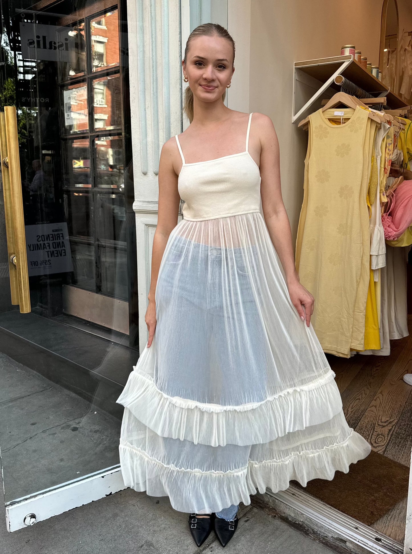 Orion Mesh Maxi Dress in Cream