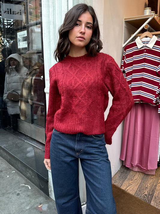 Cable Knit Sweater in Ruby