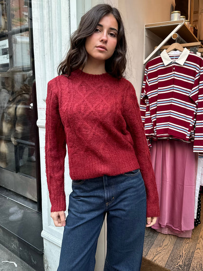 Cable Knit Sweater in Ruby