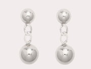 Double Ball Drop Earrings in Silver