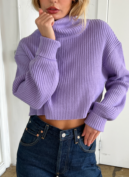 Jemma Cropped Turtleneck in Lavender w/Thumbholes