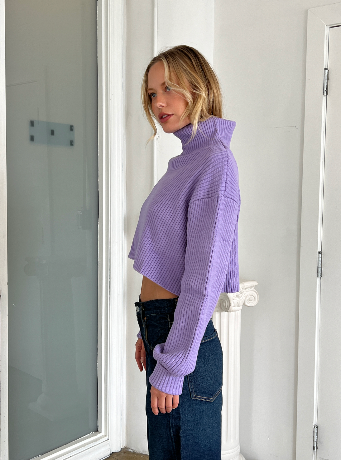 Jemma Cropped Turtleneck in Lavender w/Thumbholes