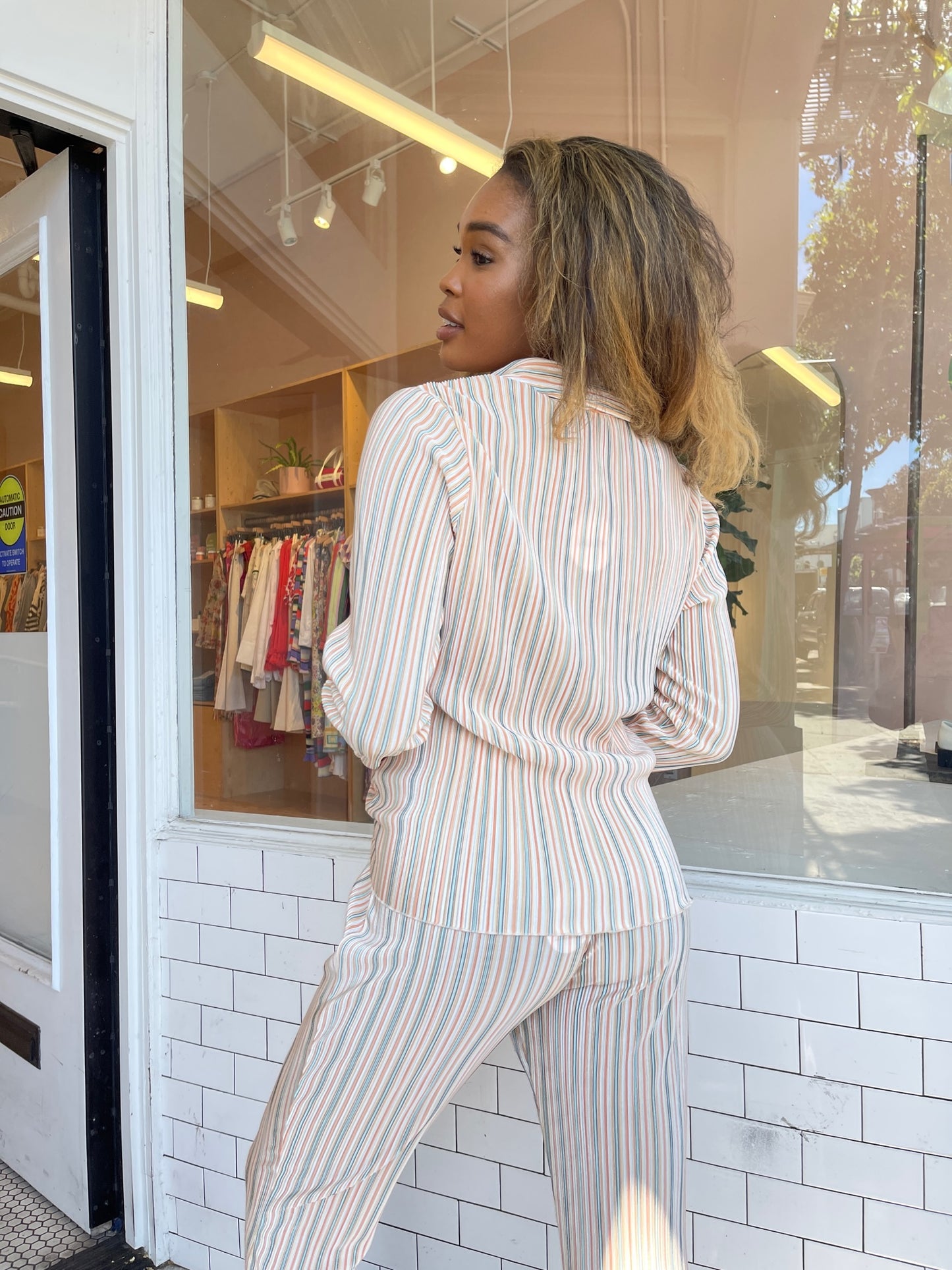 Arden Pleated Button Up in Orange Sherbet